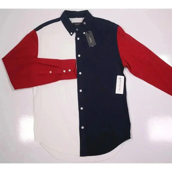 rag & bone Fit 2 Tomlin Red-White-Blue Oxford Button-Up Shirt Slim Men's S New! - Picture 4 of 12